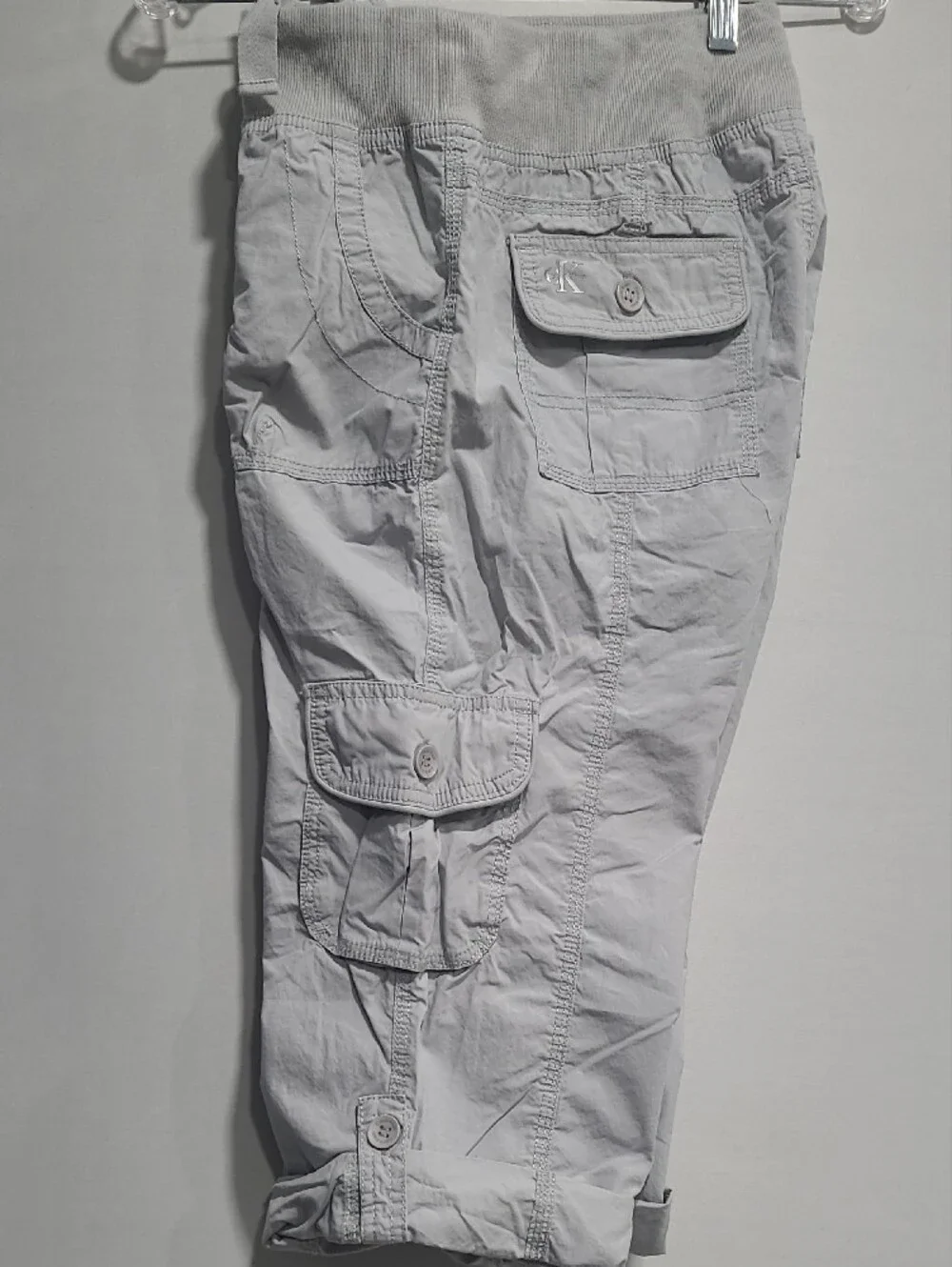 Calvin Klein Womens Light Gray Cargo Shorts - Casual Drawstring Waist Sz M/M